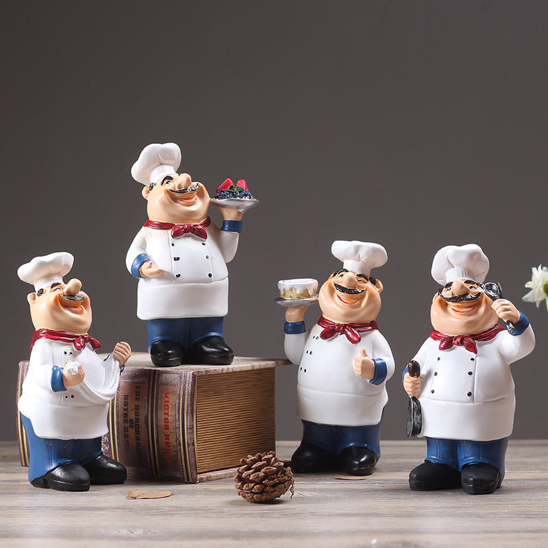 Resin Chef Restaurant Chef Statue Home Kitchen Ornament Figurine Table Decor Welcome PearlNestDecor.com