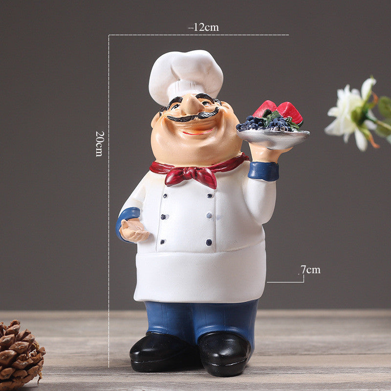 Resin Chef Restaurant Chef Statue Home Kitchen Ornament Figurine Table Decor Welcome PearlNestDecor.com