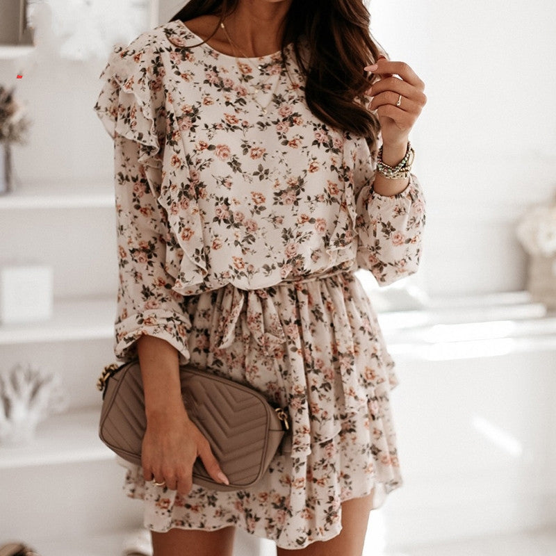 Floral Print Dress For Women Casual Long Sleeve Dress Party NorixaFashion.com