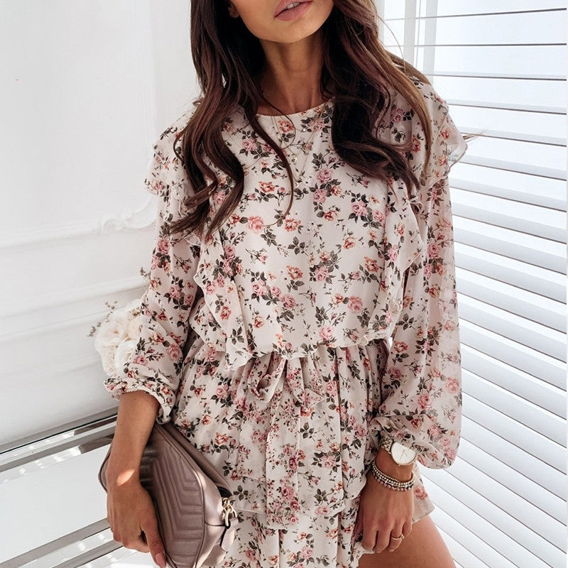 Floral Print Dress For Women Casual Long Sleeve Dress Party NorixaFashion.com