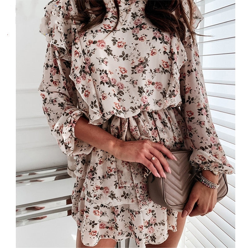 Floral Print Dress For Women Casual Long Sleeve Dress Party NorixaFashion.com
