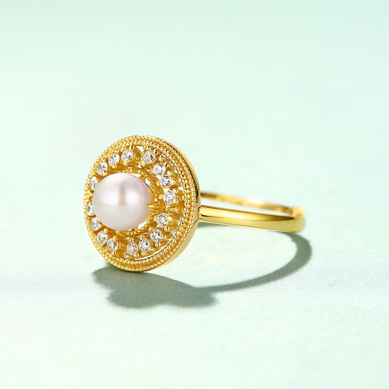 Vintage Ring Female Court Freshwater Pearl Index Finger Ring