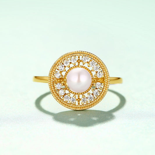 Vintage Ring Female Court Freshwater Pearl Index Finger Ring