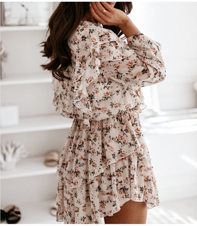 Floral Print Dress For Women Casual Long Sleeve Dress Party NorixaFashion.com
