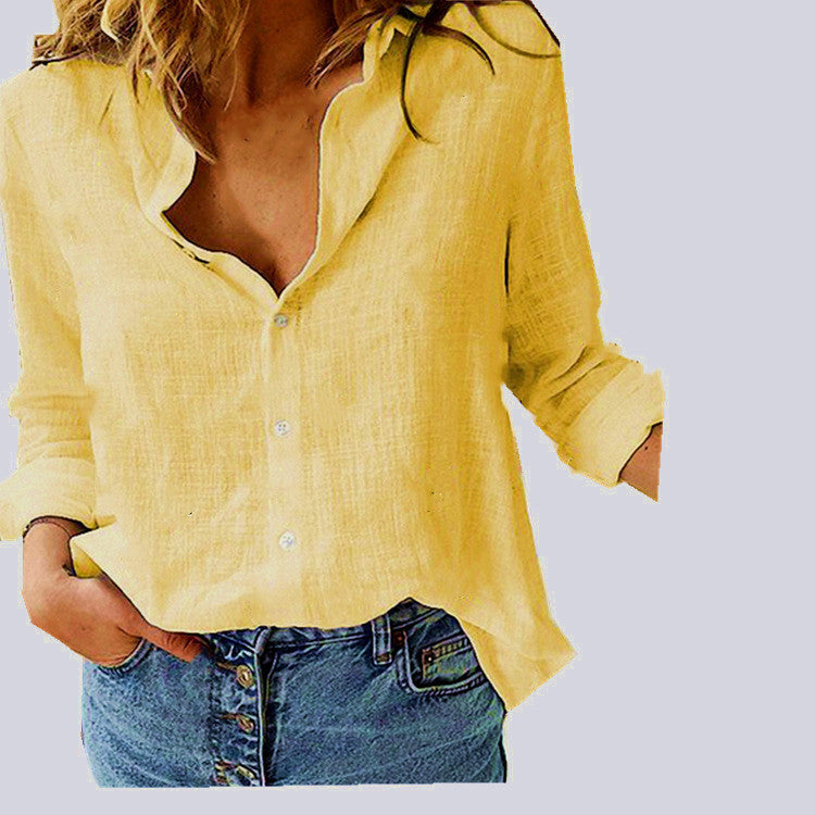 Lapel Long Sleeve Shirt Fashion Solid Color Button Top Women's Clothing NorixaFashion.com