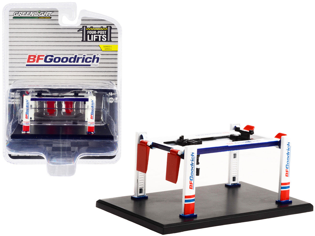 Adjustable Four-Post Lift "BFGoodrich" White and Red "Four-Post Lifts" "Four-Post Lifts" Series 4 1/64 Diecast Model by Greenlight LuxuryLifeWay Online Store