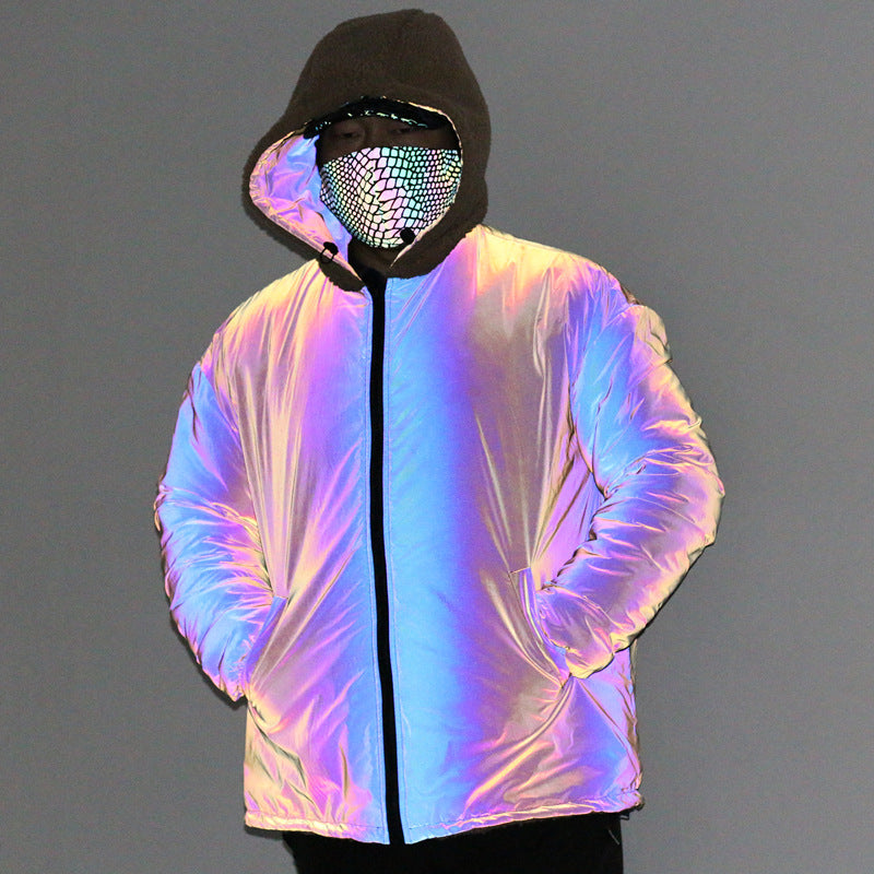 New Double-Sided Wear Colorful Reflective Jacket Men's Warm Jacket Best YouTube Store