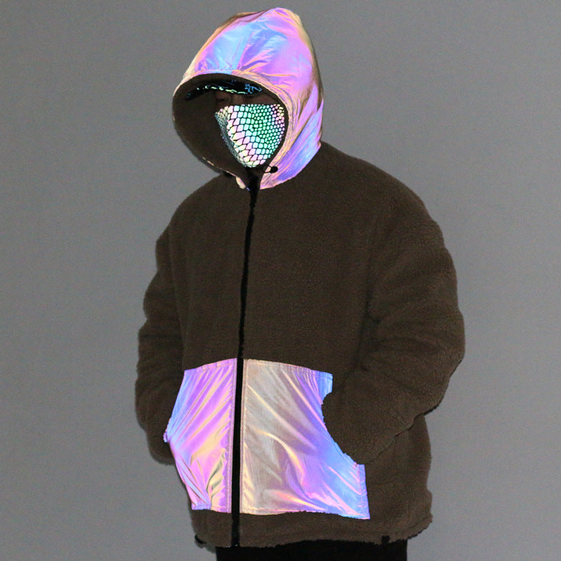 New Double-Sided Wear Colorful Reflective Jacket Men's Warm Jacket Best YouTube Store