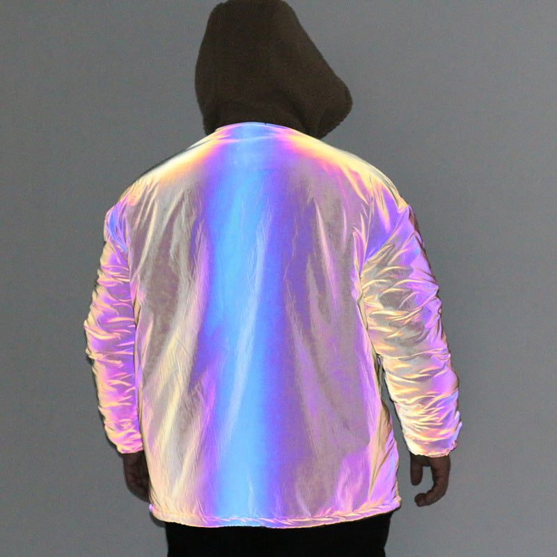 New Double-Sided Wear Colorful Reflective Jacket Men's Warm Jacket Best YouTube Store