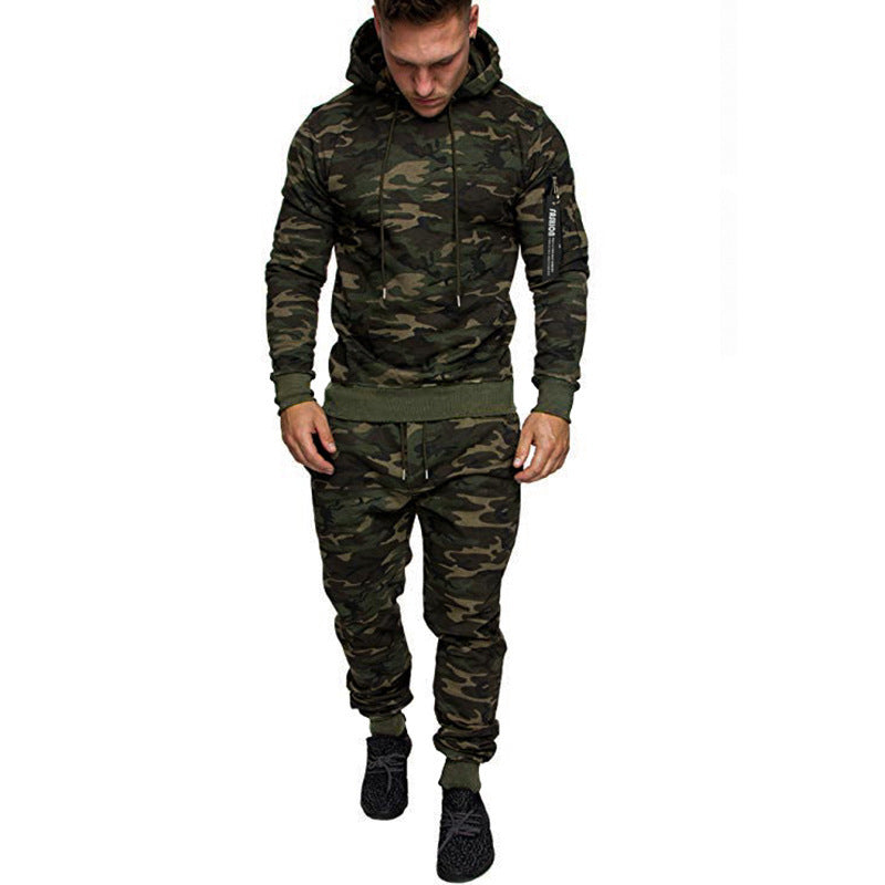 New Style Zipper Hooded Solid Color Sweatshirt Sports Trousers Suit