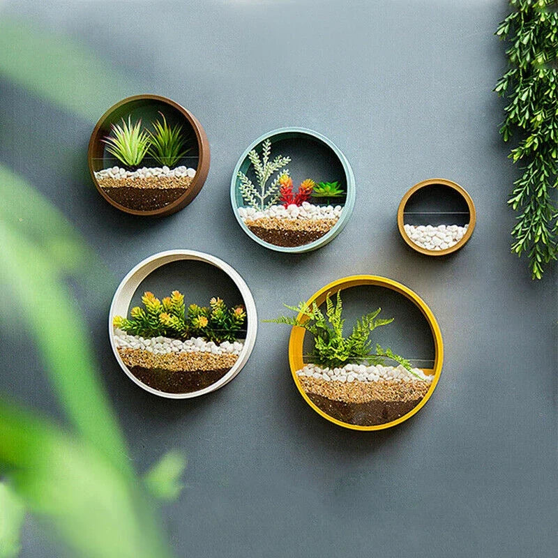 Round Iron Wall Vase Home Living Room Restaurant Hanging Basket Flower Pot Wall Decor Succulent Plant Planters Art Glass Vases PearlNestDecor.com