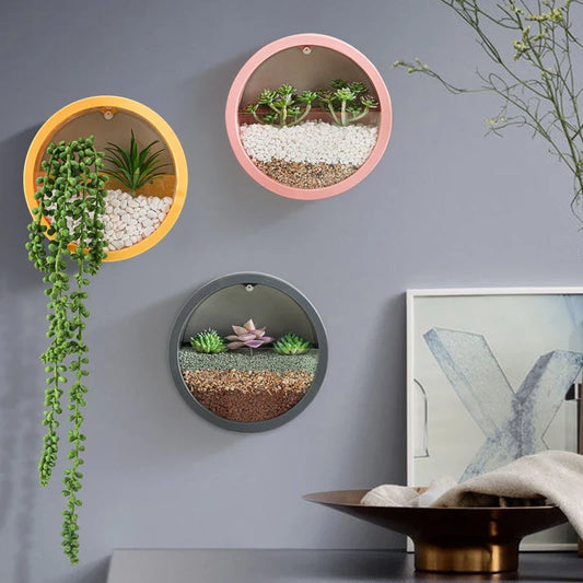 Round Iron Wall Vase Home Living Room Restaurant Hanging Basket Flower Pot Wall Decor Succulent Plant Planters Art Glass Vases PearlNestDecor.com