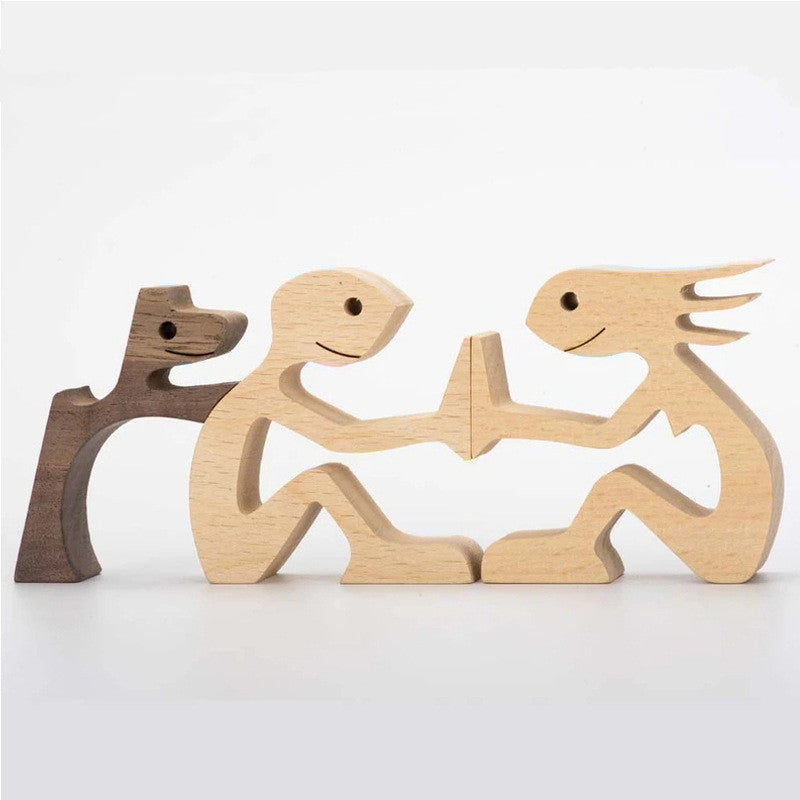 DIY Figurine Wood Dog Ornament Sculpture Home Decoration A Man A Dog Wood Sculpture Christmas Gifts Model Decor PearlNestDecor.com