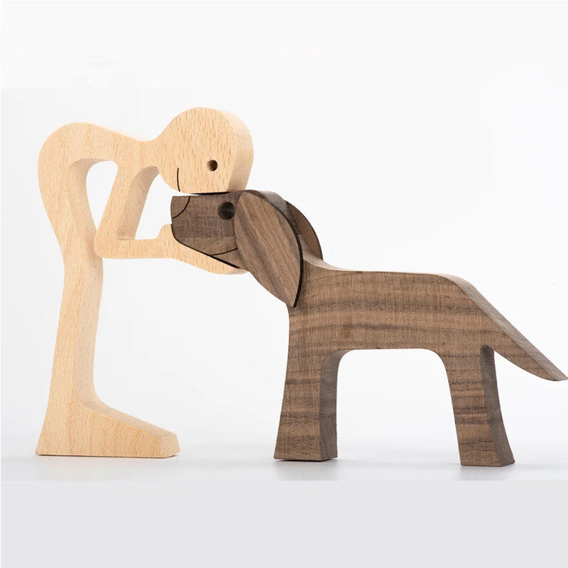 DIY Figurine Wood Dog Ornament Sculpture Home Decoration A Man A Dog Wood Sculpture Christmas Gifts Model Decor PearlNestDecor.com