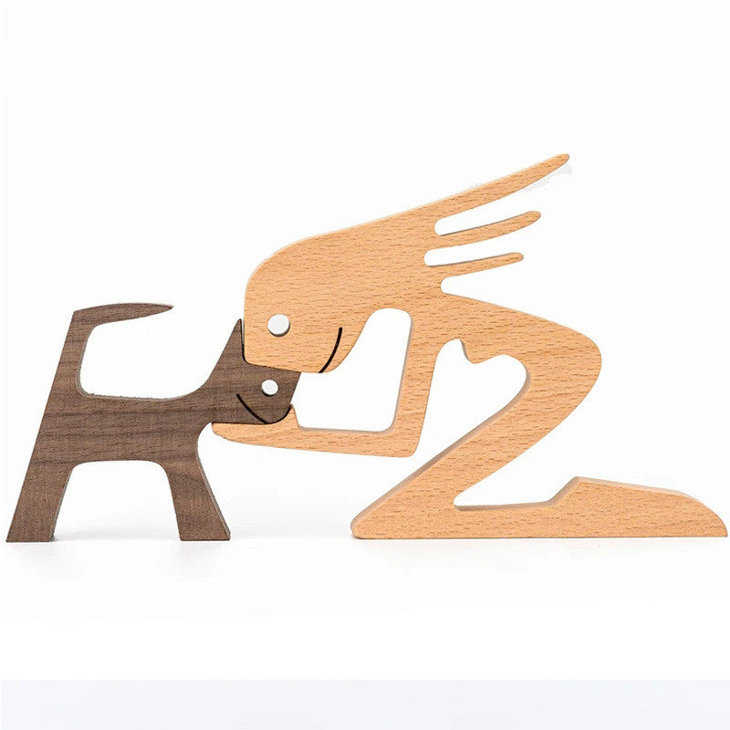 DIY Figurine Wood Dog Ornament Sculpture Home Decoration A Man A Dog Wood Sculpture Christmas Gifts Model Decor PearlNestDecor.com