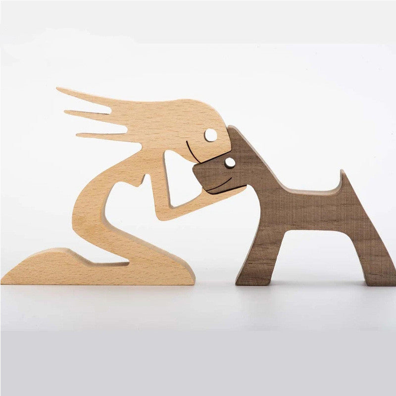 DIY Figurine Wood Dog Ornament Sculpture Home Decoration A Man A Dog Wood Sculpture Christmas Gifts Model Decor PearlNestDecor.com