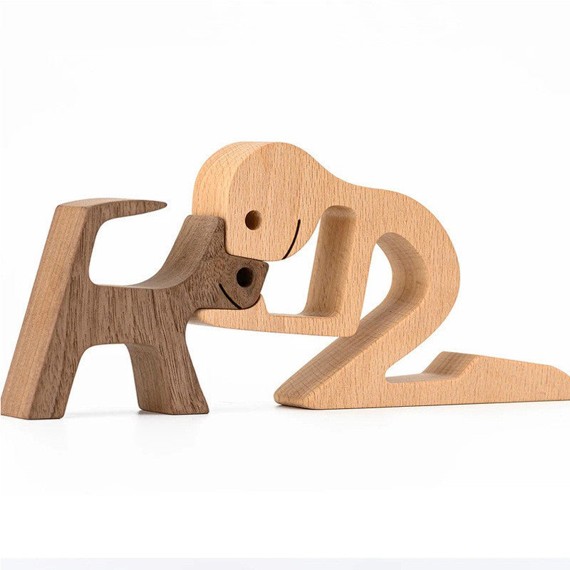 DIY Figurine Wood Dog Ornament Sculpture Home Decoration A Man A Dog Wood Sculpture Christmas Gifts Model Decor PearlNestDecor.com