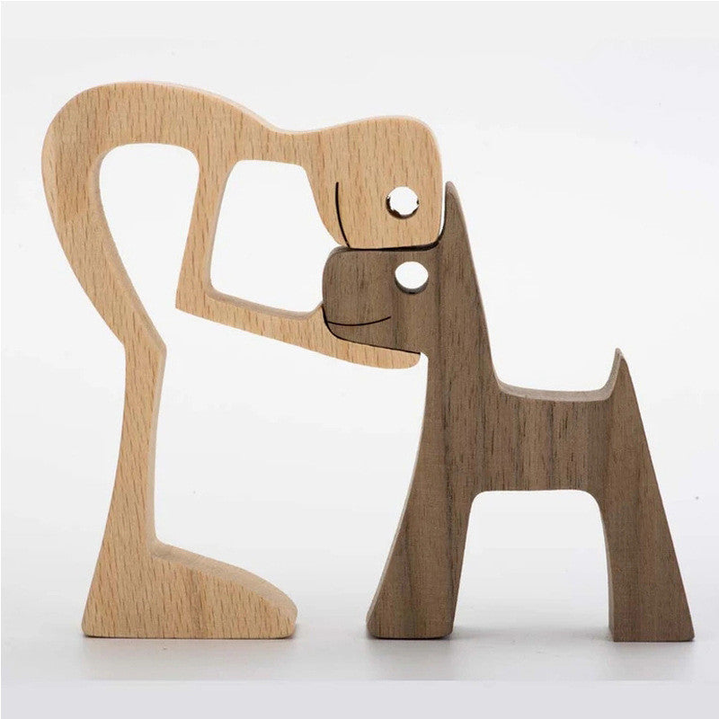 DIY Figurine Wood Dog Ornament Sculpture Home Decoration A Man A Dog Wood Sculpture Christmas Gifts Model Decor PearlNestDecor.com