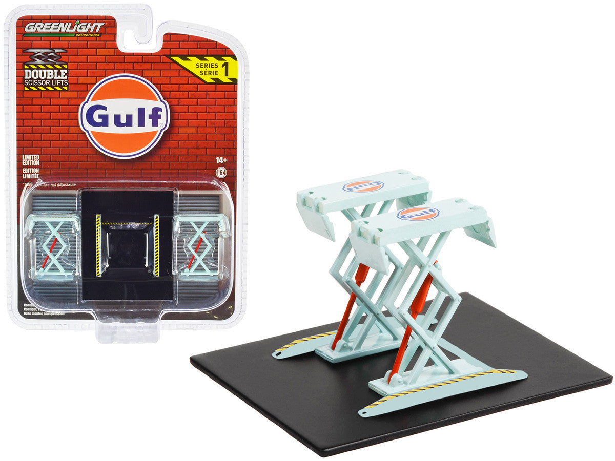 Automotive Double Scissor Lift "Gulf Oil" Light Blue "Double Scissor Lifts" Series 1 1/64 Diecast Model by Greenlight LuxuryLifeWay Online Store
