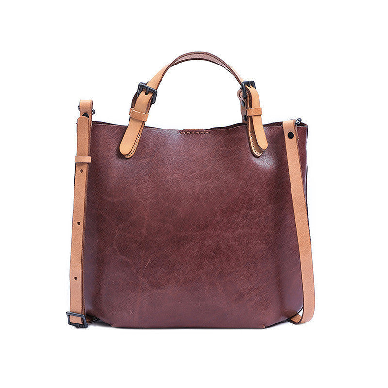Vintage First-Layer Cowhide Mother & Child Handbag - Retro Dumpling-Style Leather Tote with Genuine Leather Lining (30x26x11cm)Vintage First-Layer Cowhide Mother & Child Handbag - Retro Dumpling-Style Leather Tote with Genuine Leather Lining (30x26x11cm) LadyShow.Store