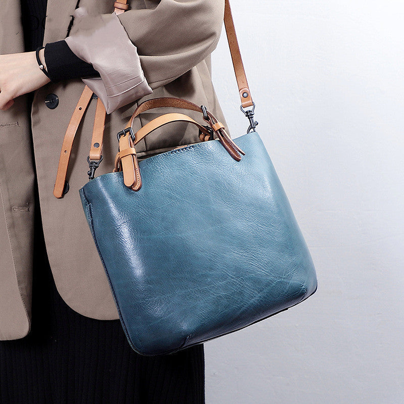 Vintage First-Layer Cowhide Mother & Child Handbag - Retro Dumpling-Style Leather Tote with Genuine Leather Lining (30x26x11cm)Vintage First-Layer Cowhide Mother & Child Handbag - Retro Dumpling-Style Leather Tote with Genuine Leather Lining (30x26x11cm) LadyShow.Store