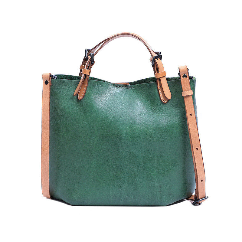 Vintage First-Layer Cowhide Mother & Child Handbag - Retro Dumpling-Style Leather Tote with Genuine Leather Lining (30x26x11cm)Vintage First-Layer Cowhide Mother & Child Handbag - Retro Dumpling-Style Leather Tote with Genuine Leather Lining (30x26x11cm) LadyShow.Store