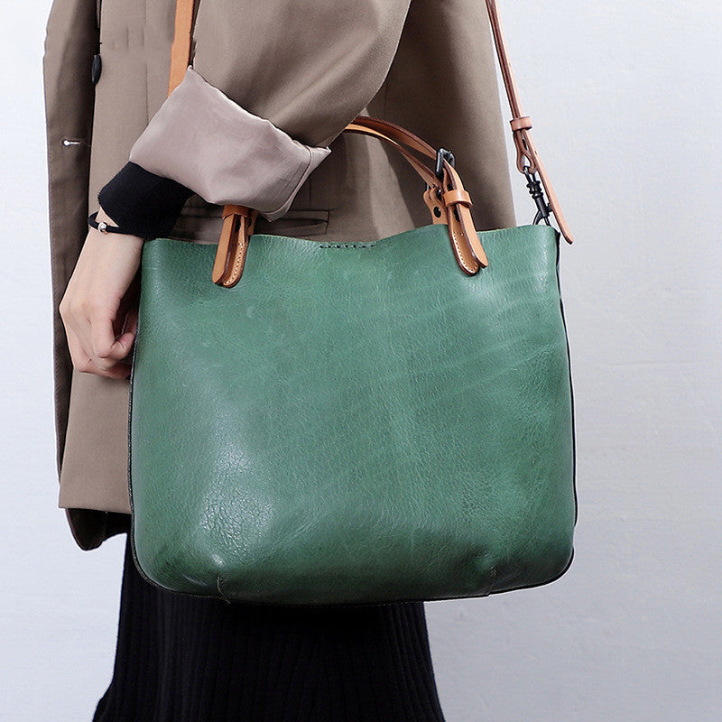 Vintage First-Layer Cowhide Mother & Child Handbag - Retro Dumpling-Style Leather Tote with Genuine Leather Lining (30x26x11cm)Vintage First-Layer Cowhide Mother & Child Handbag - Retro Dumpling-Style Leather Tote with Genuine Leather Lining (30x26x11cm) LadyShow.Store