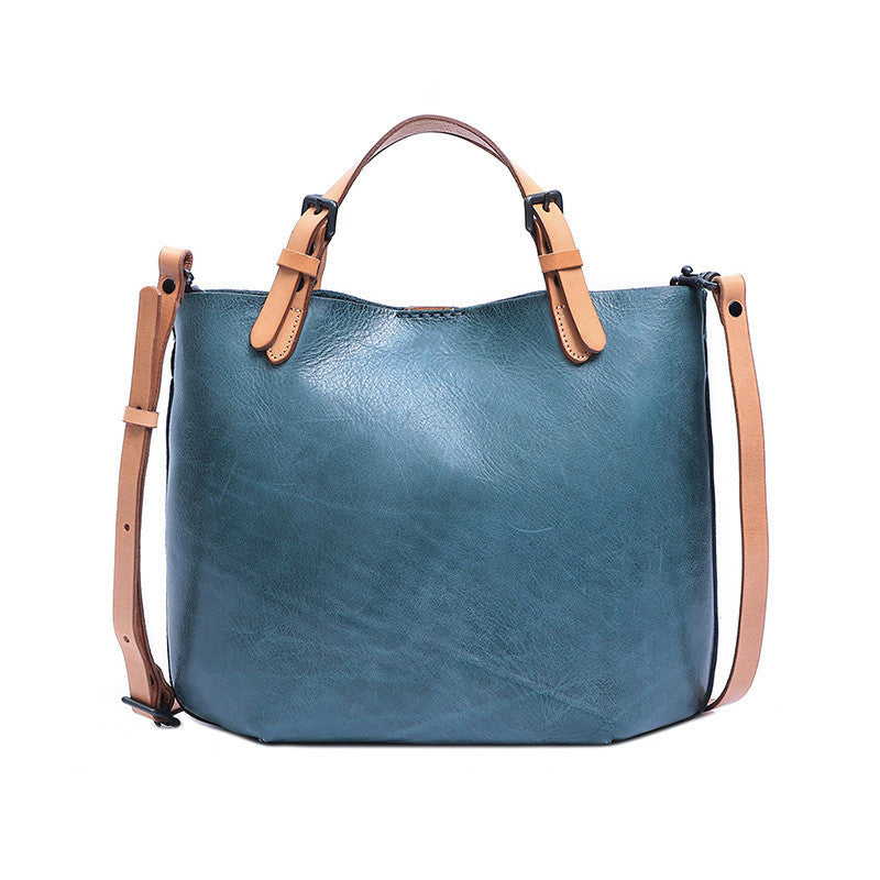 Vintage First-Layer Cowhide Mother & Child Handbag - Retro Dumpling-Style Leather Tote with Genuine Leather Lining (30x26x11cm)Vintage First-Layer Cowhide Mother & Child Handbag - Retro Dumpling-Style Leather Tote with Genuine Leather Lining (30x26x11cm) LadyShow.Store