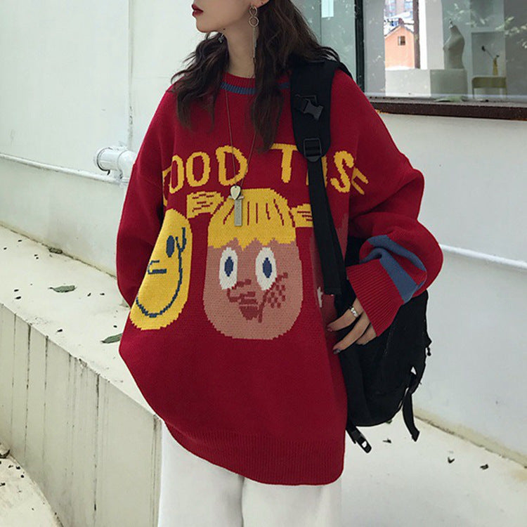 Lazy Wind Cartoon Sweater Women Wearing Student Jackets For Autumn And Winter