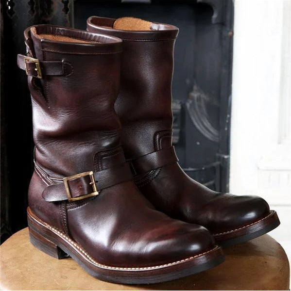 Low Heeled Autumn And Winter Round Toe Mid Tube Men's Boots LadyShow.Store