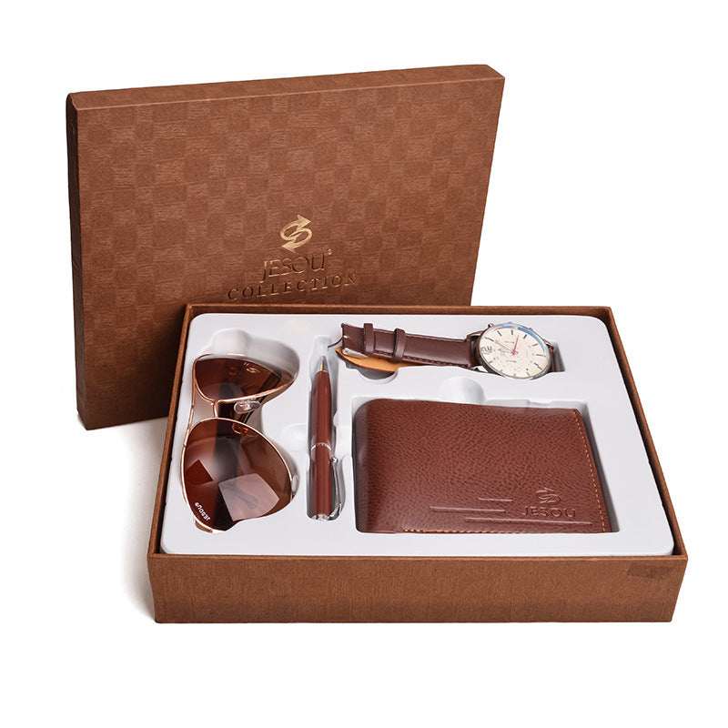 Business Gift Set Fashion Glasses Quartz Watch Multi-Card Wallet Father's Day Business Gift Box Best YouTube Store