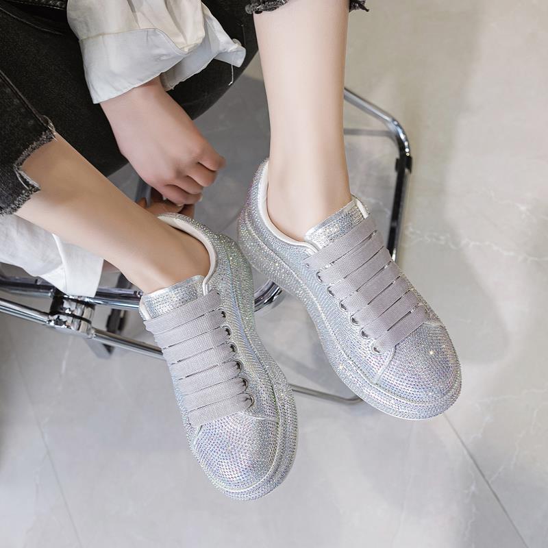 Shoes Women Sports White Shine with Rhinestone Shoes LadyShow.Store