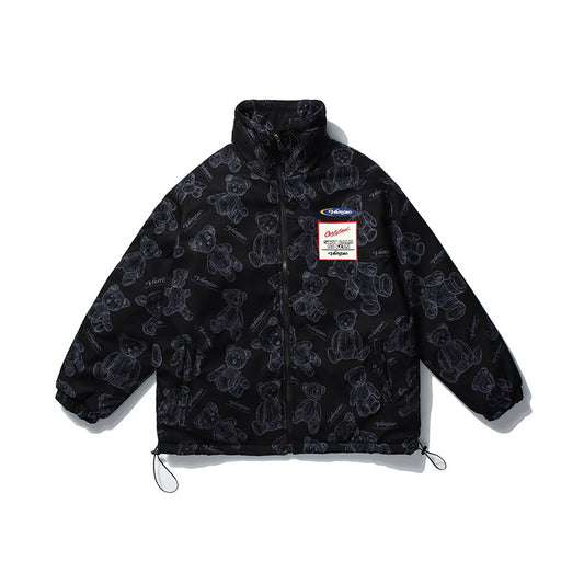 Trendy Brand Hip-Hop Bear Padded Jacket Boys Loose Padded Stand-Up Collar Padded Jacket CJD