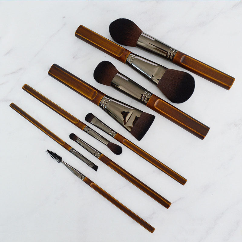 New 9-Piece Makeup Set Brush Complete Set Of Retro Wooden Handle Makeup Utensils