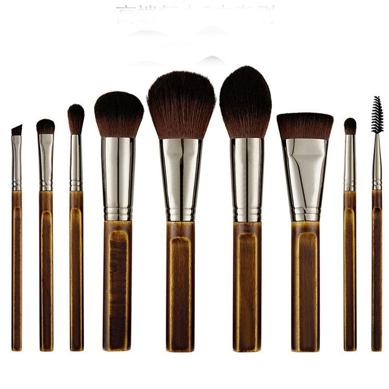 New 9-Piece Makeup Set Brush Complete Set Of Retro Wooden Handle Makeup Utensils