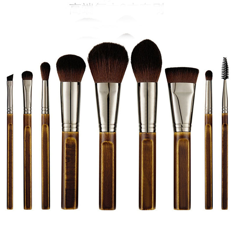 New 9-Piece Makeup Set Brush Complete Set Of Retro Wooden Handle Makeup Utensils LadyShow.Store