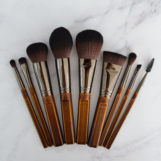 New 9-Piece Makeup Set Brush Complete Set Of Retro Wooden Handle Makeup Utensils CJD2
