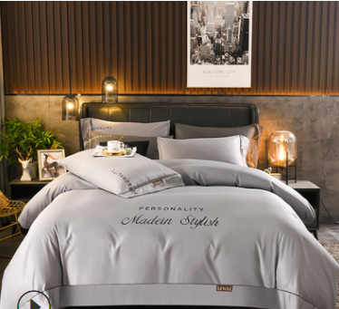 European-Style Washed Silk Four-Piece Set, Ice Silk Nude Bed Sheet And Duvet Cover, Summer Silk Bedding Three-Piece Set