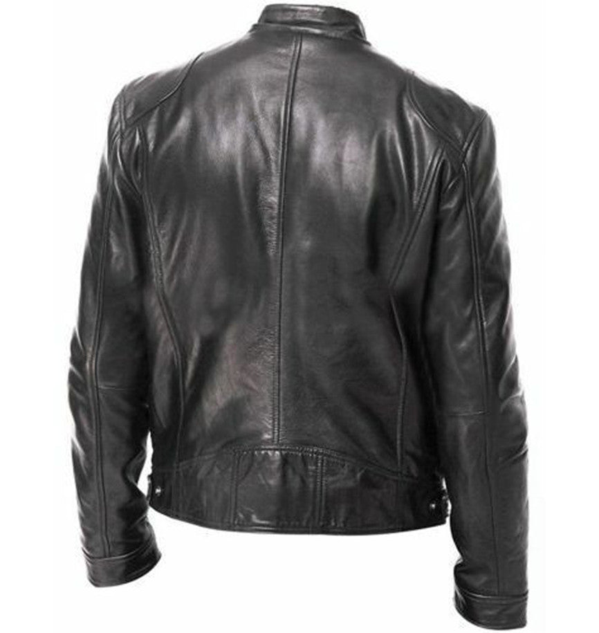 Gentleman's Warm Zipper Cardigan Pocket Decorated Pu Leather Coat LadyShow.Store