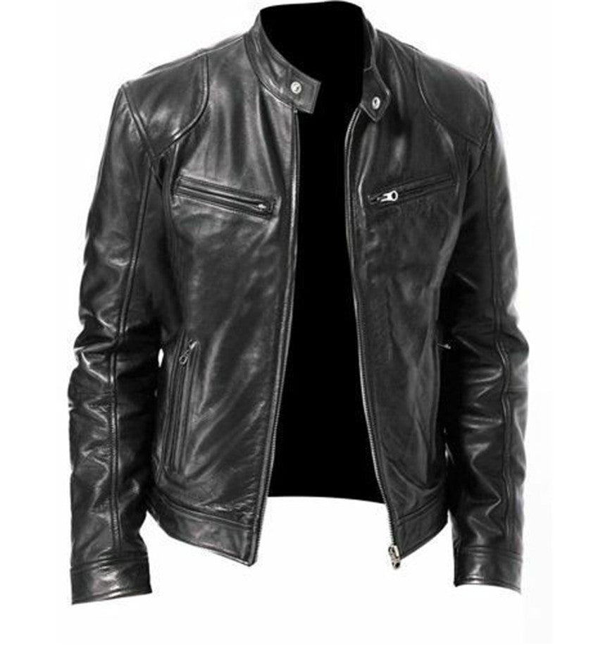 Gentleman's Warm Zipper Cardigan Pocket Decorated Pu Leather Coat LadyShow.Store