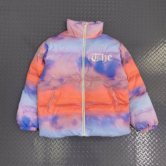 Hand-Filled Cotton Jacket With Printed Gradient Blue Sky And White Cloud Frame Colla CJD
