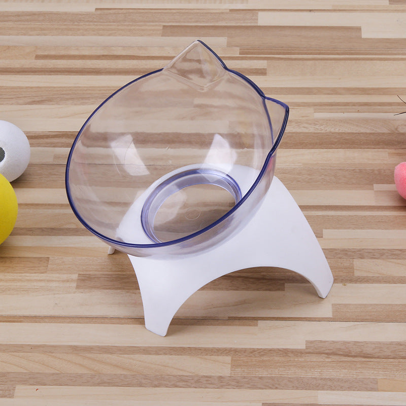 Cat Bowl Double Bowl Oblique Mouth Transparent Double Bowl Neck Non-Ceramic Pet Bowl Pets Fashion