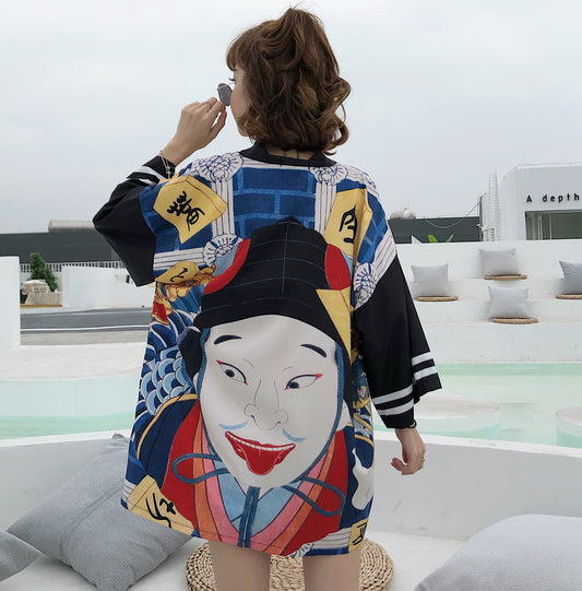 Summer New Chinese Style Personality Ins Exaggerated Pattern Sunscreen Clothing Loose Cardigan Kimono Men And Women Jackets CJD