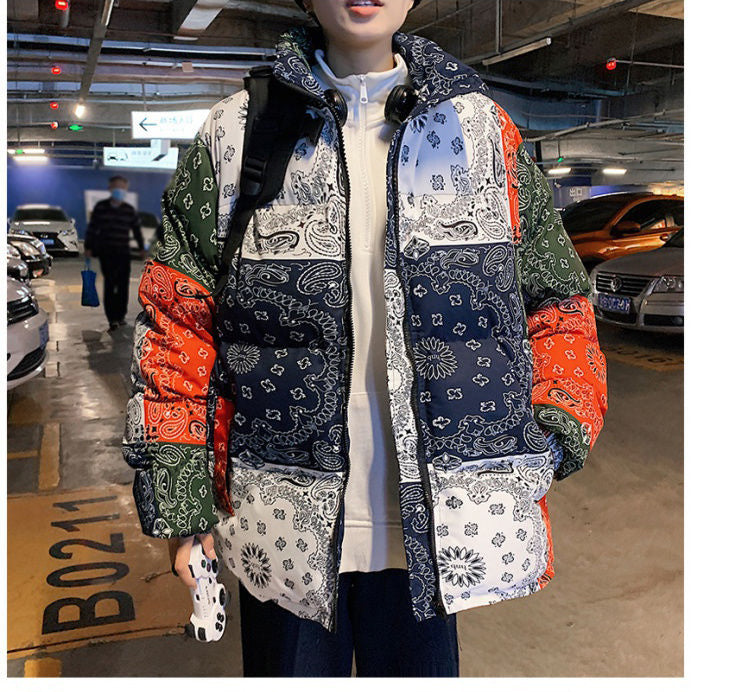 Cashew Flower Cotton-padded jacket Men And Women Winter Thickening Short Bread Cotton-padded Jacket Loose Large Size Flower Cotton-padded Jacket CJD