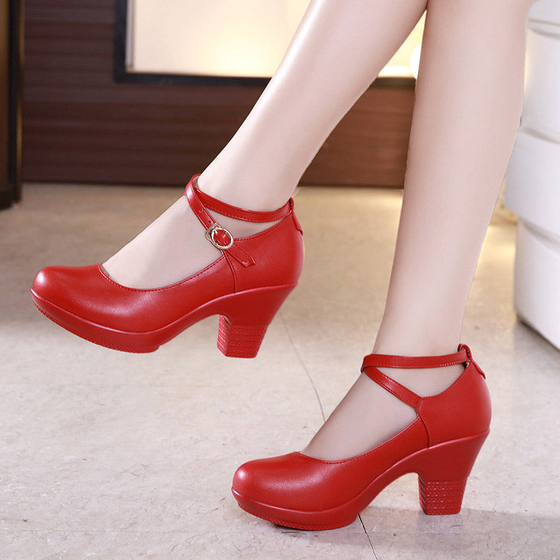 Outdoor Dance Shoes Thick-Heeled High-Heeled Dance Shoes Mid-Heel Square Dance Shoes Model Cheongsam Catwalk Shoes Women LadyShow.Store
