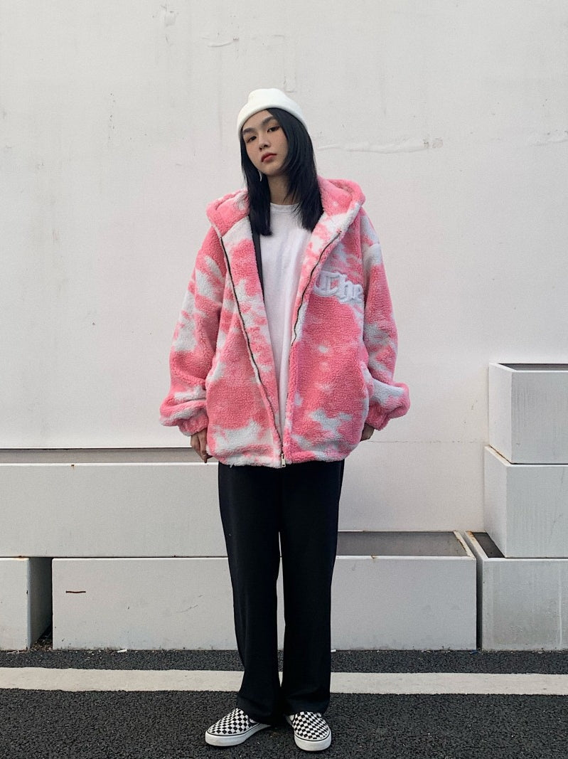Dark Night Night Autumn And Winter Blue Sky High Street Men Loose Hip-Hop Trend Lamb Plush Thick Hooded Couple Jacket Women Best YouTube Store