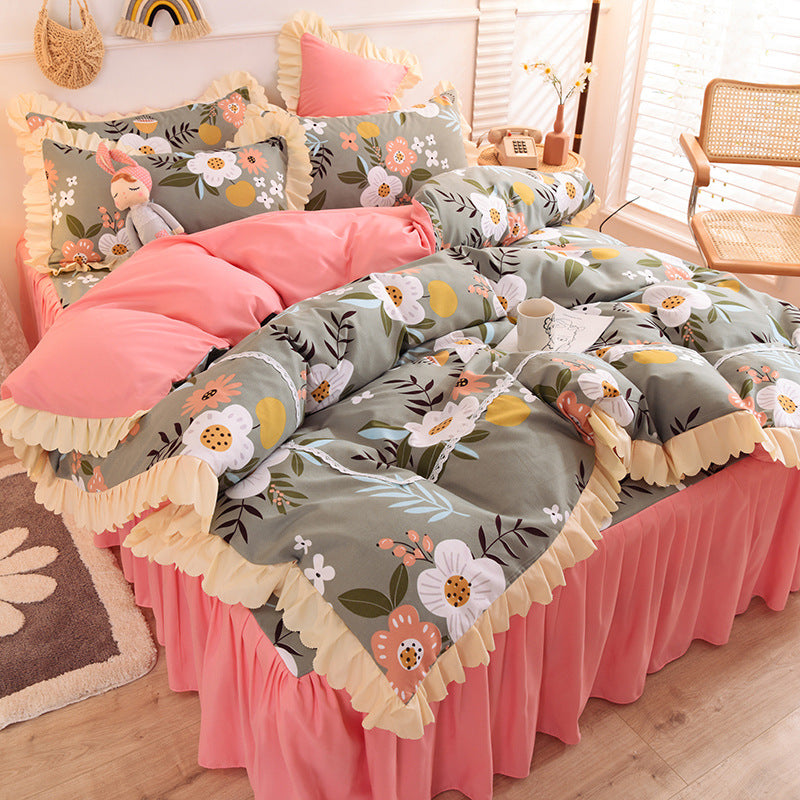 Girly Heart Lace Bed Skirt Princess Style Duvet Cover Bedding