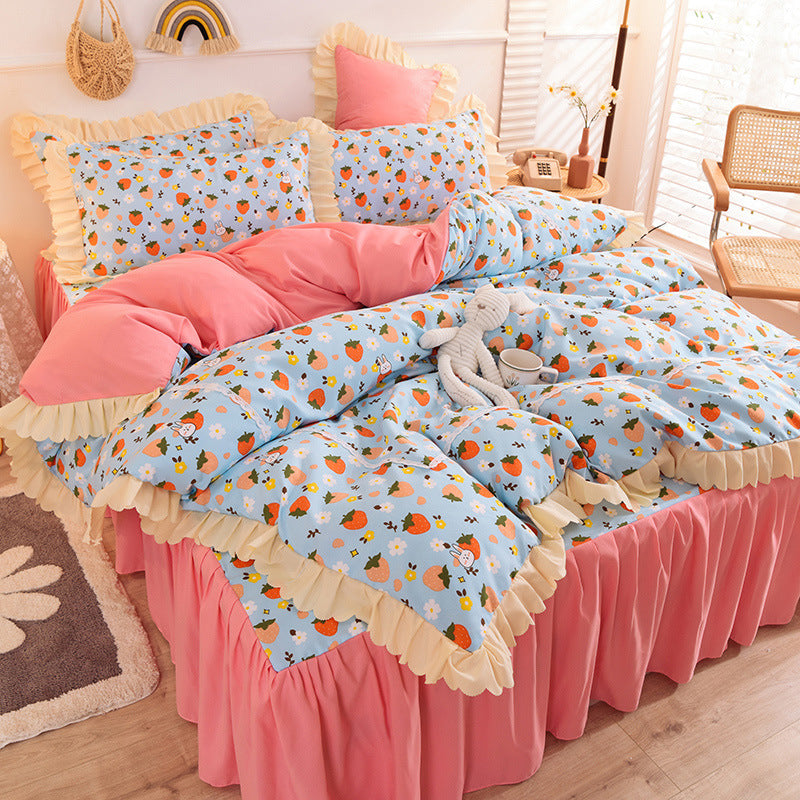 Girly Heart Lace Bed Skirt Princess Style Duvet Cover Bedding