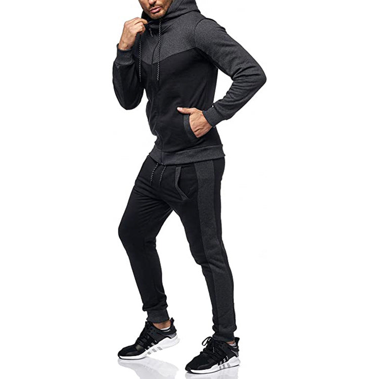 Men's Hooded Color Block Casual Cardigan Set NorixaFashion.com