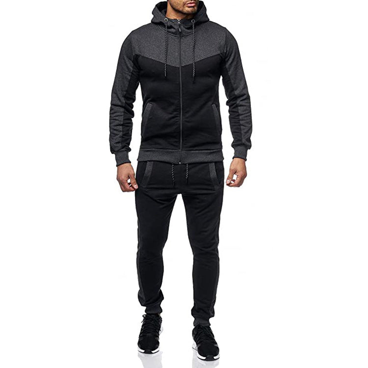 Men's Hooded Color Block Casual Cardigan Set NorixaFashion.com